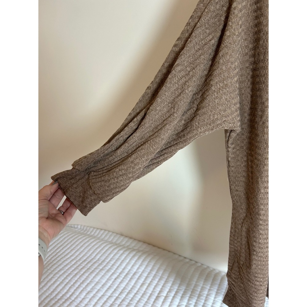 BUILT by DREAMERS Brown Textured Cardigan Duster Open Front Button Side Women M - Picture 2 of 6